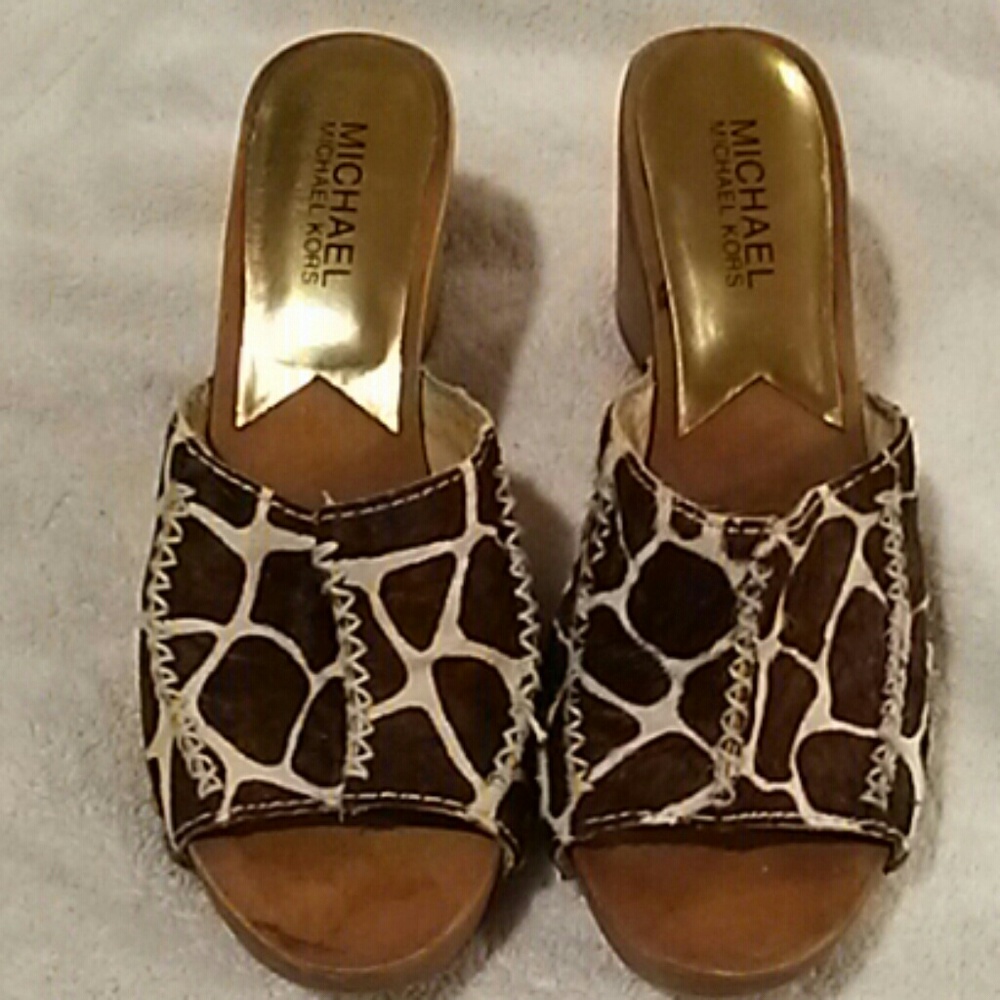 Michael Kors cow hide mules